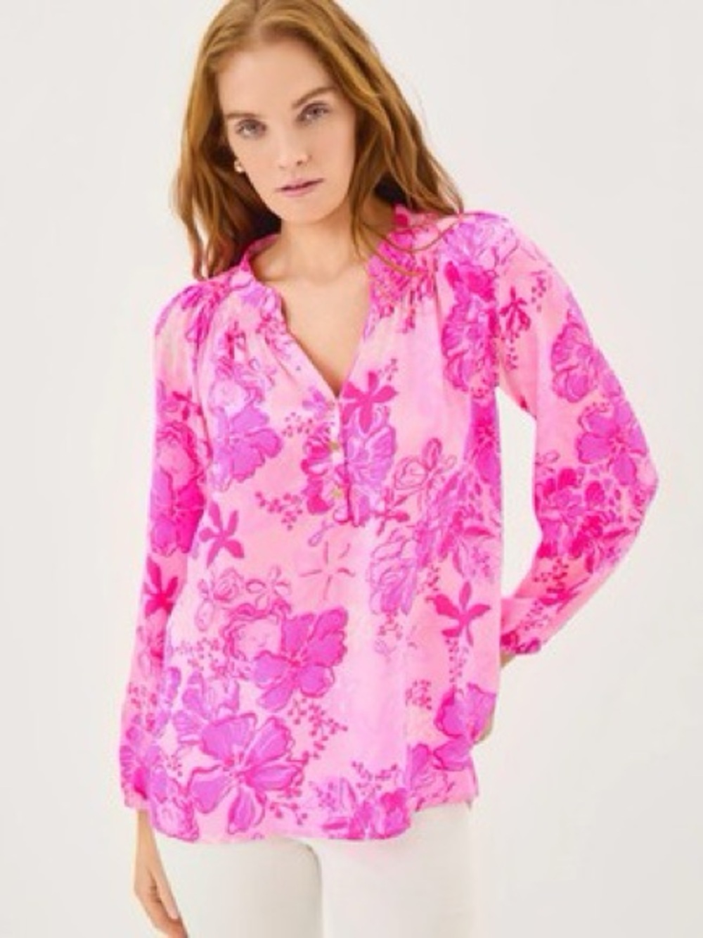 NWT Lilly Pulitzer Elsa Parigi Pink Floral Peasant Tunic